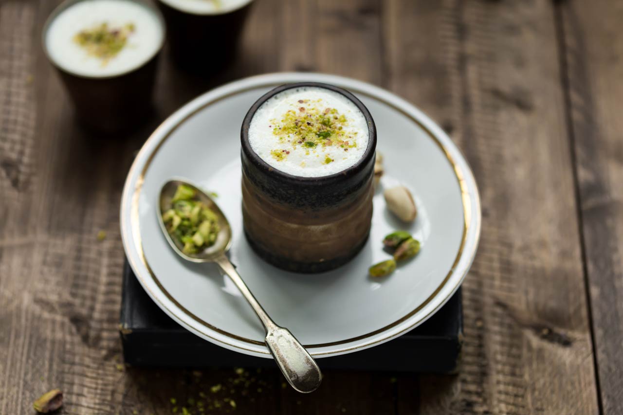 indian lassi drink on rustic table
